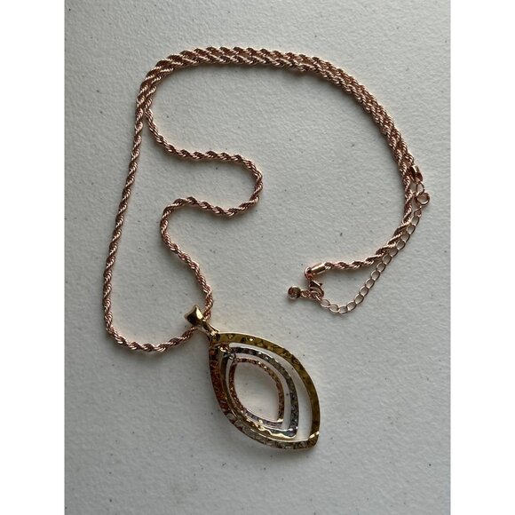 RMN Roman Gold & Silver-Tone Long Teardrop Pendant Necklace On Rose Gold Chain - Picture 7 of 7